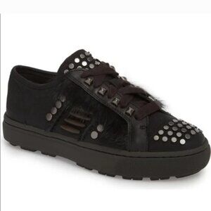 Ugg Biker Chic Leather Calf Hair Sneaker Shoes Stud Embellishment 9